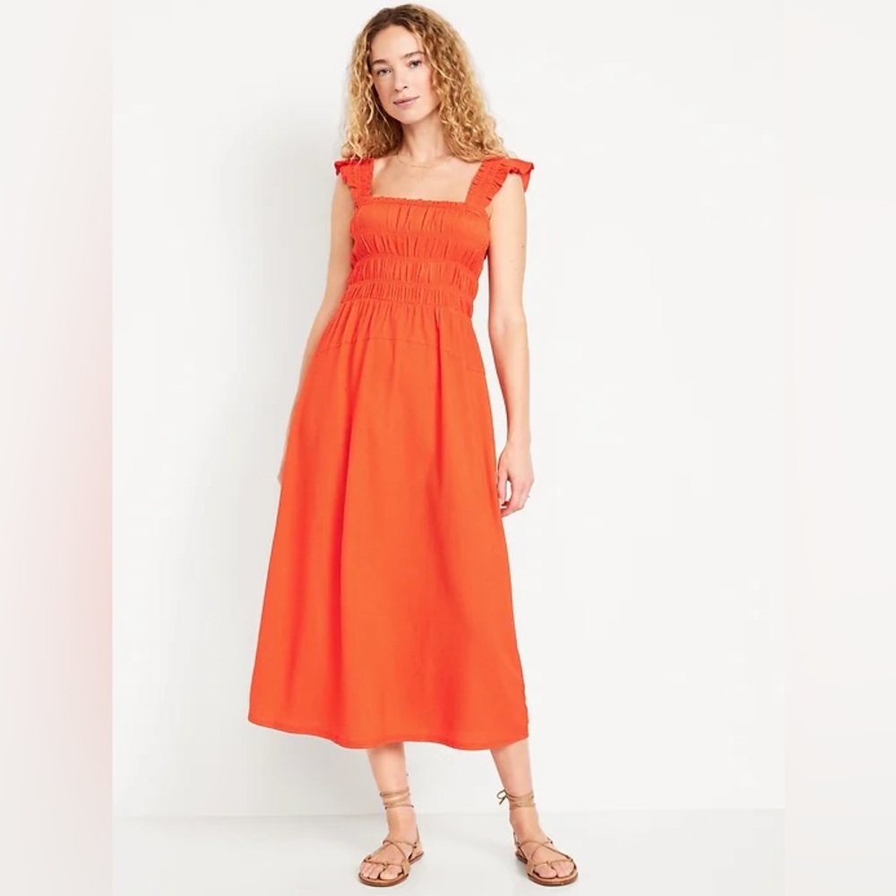 Old Navy Fit & Flare Lightweight Smocked Midi Dress